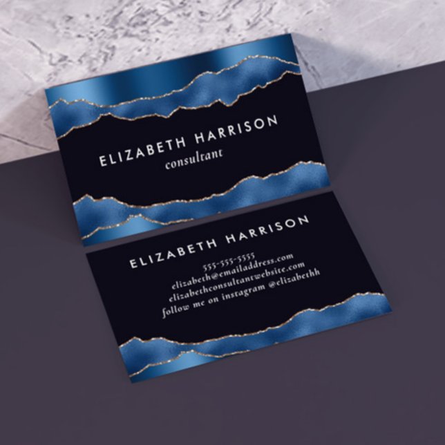 Elegant Blue Foil Glitter Black Business Card (Creator Uploaded)