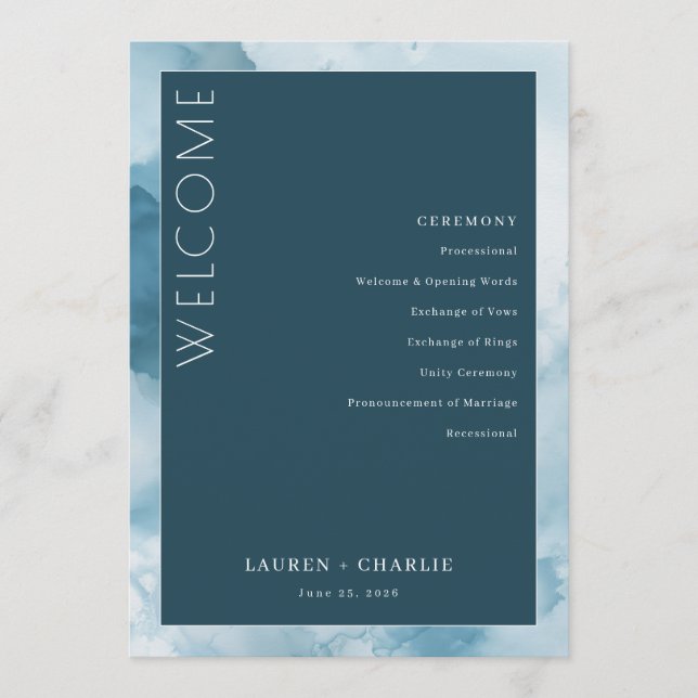 Elegant Blue Formal Ceremony Schedule Programme (Front)