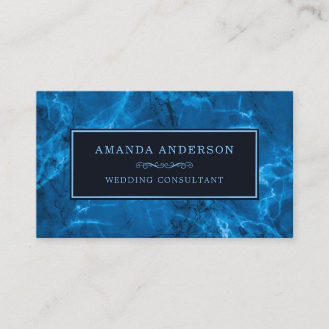 Elegant Blue Frame and Marble | Business Card (Front)