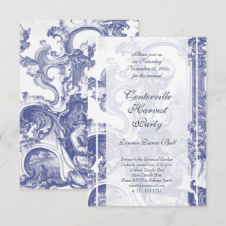 Elegant Blue French Baroque Toile Invitation