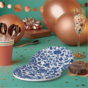 Elegant Blue French Country Chinoiserie Toile Paper Plate