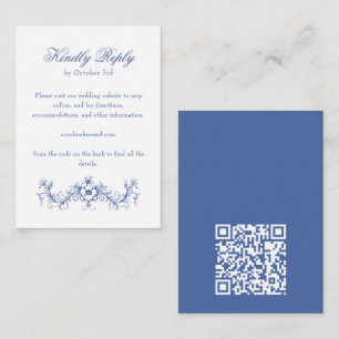 Elegant Blue French Country Wedding RSVP QR Code Enclosure Card