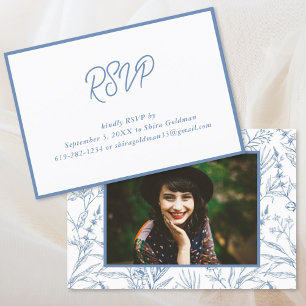 Elegant Blue French Floral Bat Mitzvah RSVP Card