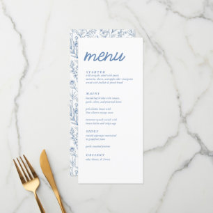 Elegant Blue French Floral Bridal Shower Menu