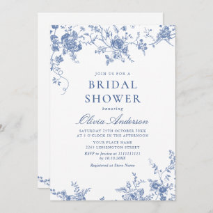 Elegant Blue French Garden BRIDAL SHOWER QR code Invitation
