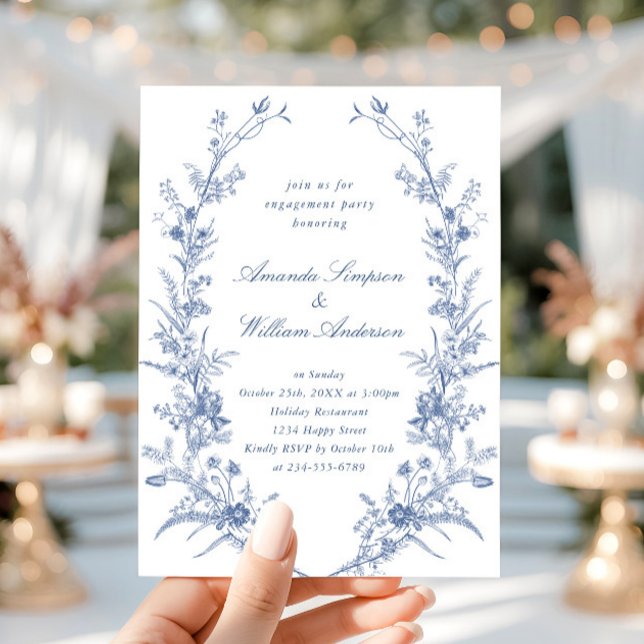 Elegant Blue French Garden Engagement Party Invitation (Creator Uploaded)