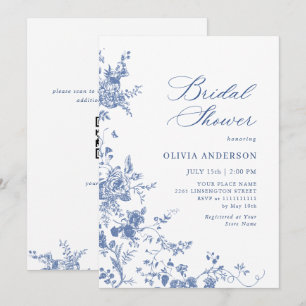 Elegant Blue French Garden Floral BRIDAL SHOWER Invitation
