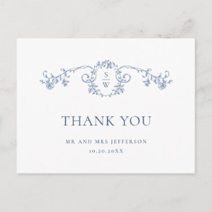 Elegant Blue French Garden Floral Thank You Postcard