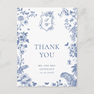 Elegant Blue French Garden Floral Thank You Postcard