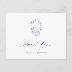 Elegant Blue French Garden Floral Thank You Postcard