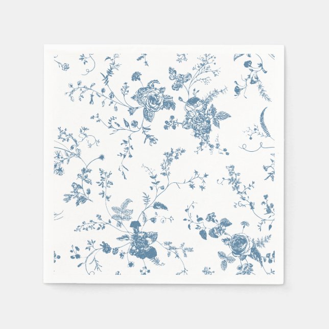 Elegant Blue French Garden Floral Wedding Napkin (Front)