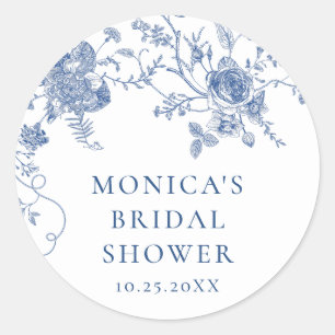 Elegant Blue French Garden Flowers Bridal Shower Classic Round Sticker