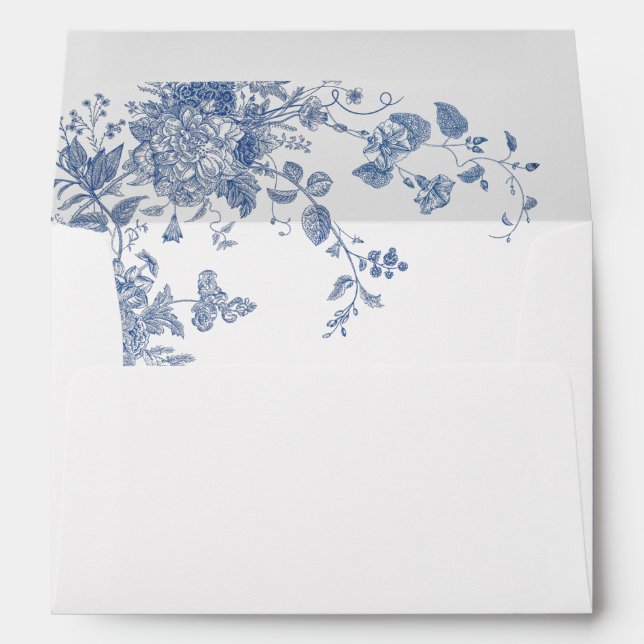 Elegant Blue French Garden Flowers Envelope (Back (Bottom))