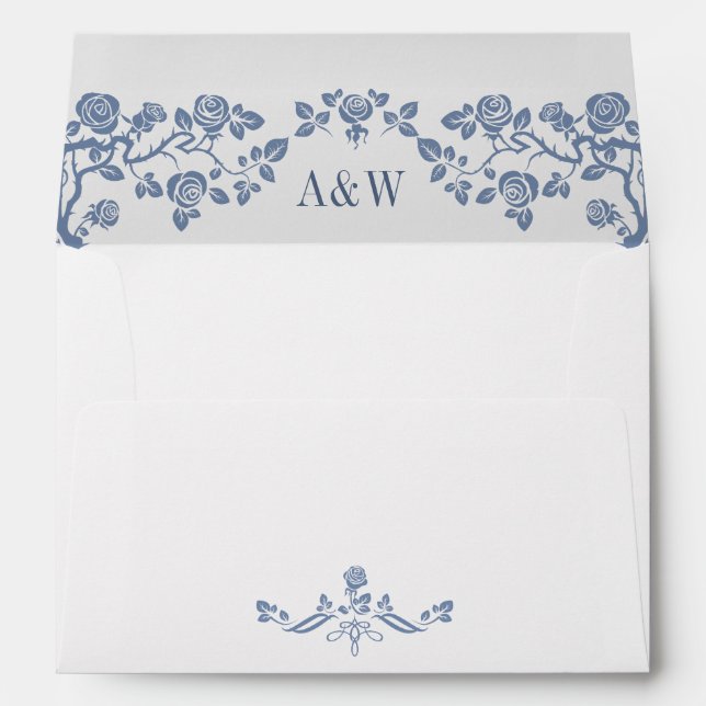 Elegant Blue French Garden Flowers Envelope (Back (Bottom))