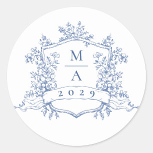 Elegant Blue French Garden Flowers Wedding Classic Round Sticker