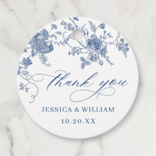 Elegant Blue French Garden Flowers Wedding Favour Tags