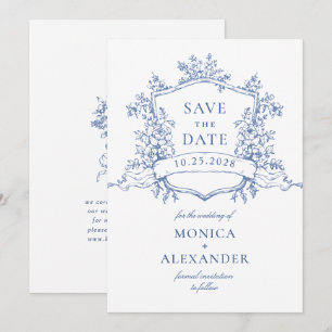 Elegant Blue French Garden Flowers Wedding Save The Date