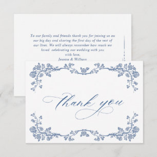 Elegant Blue French Garden Flowers Wedding Thank You Card