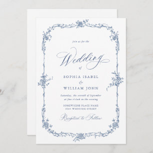 Elegant Blue French Garden Wedding All in One Invitation