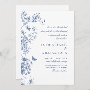 Elegant Blue French Garden Wedding Invitation