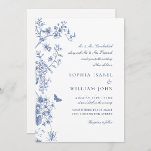 Elegant Blue French Garden Wedding QR code Invitation