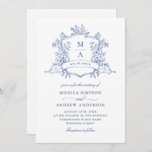 Elegant Blue French Garden Wedding QR code Invitation