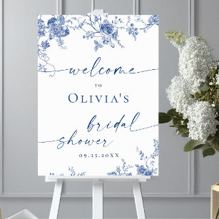 Elegant Blue French Garden WELCOME Bridal Shower Poster