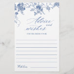 Elegant Blue French Garden Wishes & Advice Card<br><div class="desc">Personalise with the bride to be's name and date of shower. 
For further customisation,  please click the "customise further" link. If you need help,  contact me please.</div>