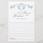 Elegant Blue French Garden Wishes & Advice Card<br><div class="desc">Personalise with the bride to be's name and date of shower. 
For further customisation,  please click the "customise further" link. If you need help,  contact me please.</div>