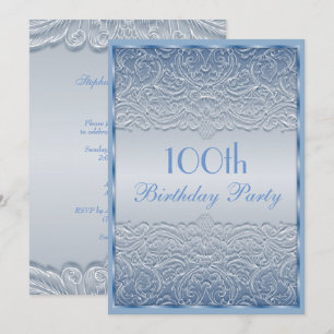 Elegant Blue French Lace 100th Birthday Invitation