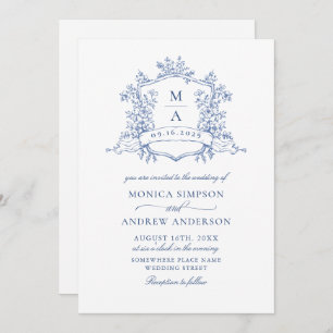 Elegant Blue French Roses Garden Floral Wedding Invitation