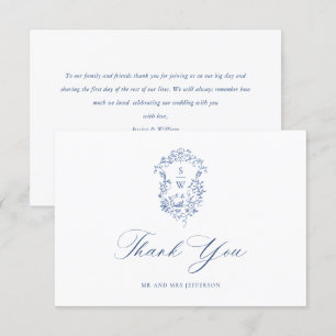Elegant Blue French Roses Garden Floral Wedding Thank You Card