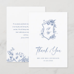 Elegant Blue French Roses Garden Floral Wedding Thank You Card