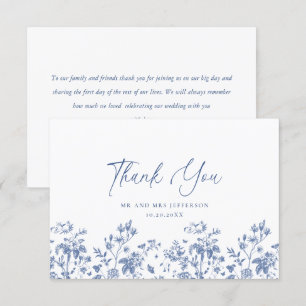 Elegant Blue French Roses Garden Floral Wedding Thank You Card