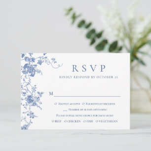 Elegant Blue French Roses Garden Toile Wedding RSVP Card