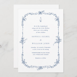 Elegant Blue French Roses Garden Wedding QR code Invitation