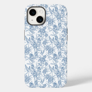 Elegant Blue French Toile de Jouy Floral Pattern iPhone 14 Case