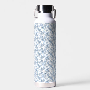 Elegant Blue French Toile de Jouy Floral Pattern Water Bottle