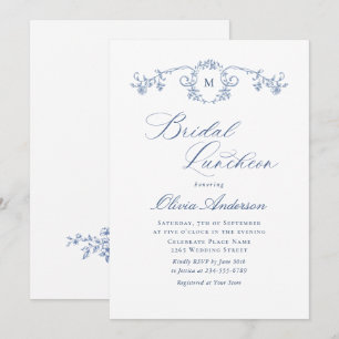 Elegant Blue French Toile Garden BRIDAL LUNCHEON Invitation
