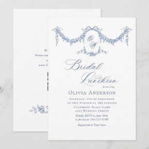 Elegant Blue French Toile Garden BRIDAL LUNCHEON Invitation