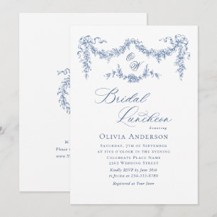 Elegant Blue French Toile Garden BRIDAL LUNCHEON Invitation