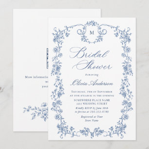 Elegant Blue French Toile Garden Bridal Shower Invitation