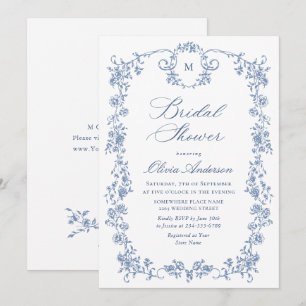 Elegant Blue French Toile Garden Bridal Shower Invitation