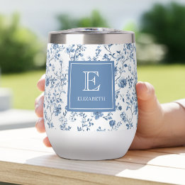Elegant Blue French Toile Pattern Monogram Name
