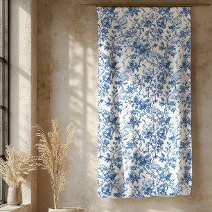 Elegant Blue French Toile Roses Floral Blanket