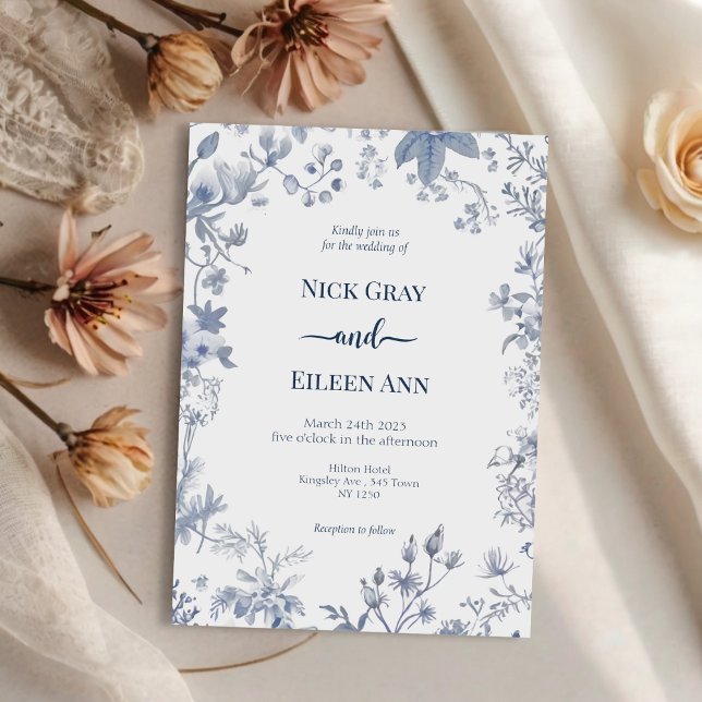Elegant Blue French Toile Wedding Invitation (Elegant Blue French Toile Wedding Invitation)