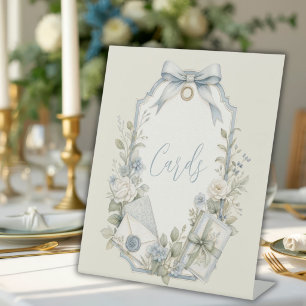 Elegant Blue French Vintage Card Wedding Pedestal Sign