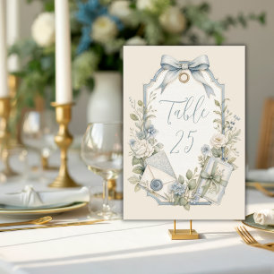 Elegant Blue French Vintage Wedding Table Number