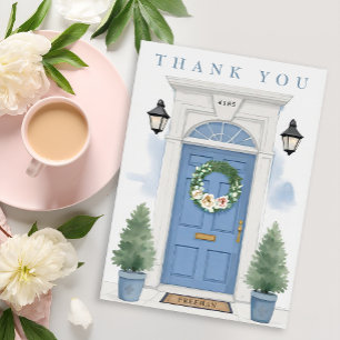 Elegant Blue Front Door Housewarming  Thank You Card