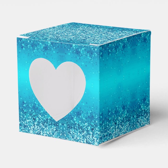 Elegant Blue Frost Sparkle Heart Favour Box (Front Side)